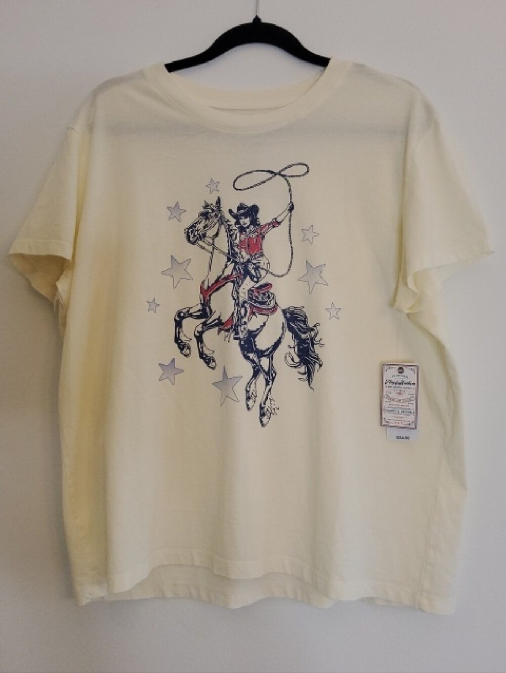 Flag & Anthem Cowgirl On Horse Short Sleeve Tee - Cream, Red & Blue NWT
